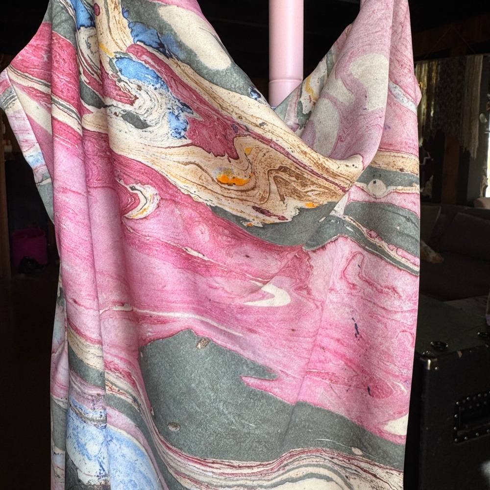 Urban Outfitters Trinity Cowl Neck Marbled Pastel Pink/Green Dress